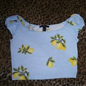 Forever 21 Baby Blue Lemon Crop Top